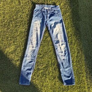 Vintage Y2K Fashion Wear Jeans 26x33 Denim Faded Slim Skinny Jeans Embroidered